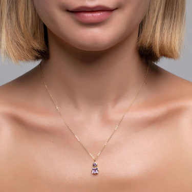 24kt Gold Vermeil Necklace with a Amethyst Pendant | on model