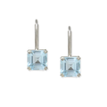 Silver Plated Rhodium Earrings with A Square Blue Topaz Embedded inside