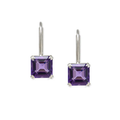 Silver Plated Rhodium Earring with a Square Amethyst Embeded Within