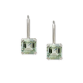 Silver Plated Rhodium Earring with Square Green Amethyst Embedded Within