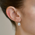 Silver Plated Rhodium Earring with White Topaz Gemstone Embedded Within | On Model