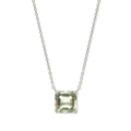 Silver Plated Rhodium Necklace with a Square Green Amethyst Gemstone Embedded Within