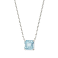 Silver Plated Rhodium Necklace with a Square Blue Topaz Gemstone Embedded Within