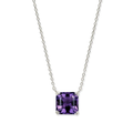 Silver Plated Rhodium Necklace with a Square Amethyst Gemstone Embedded Within