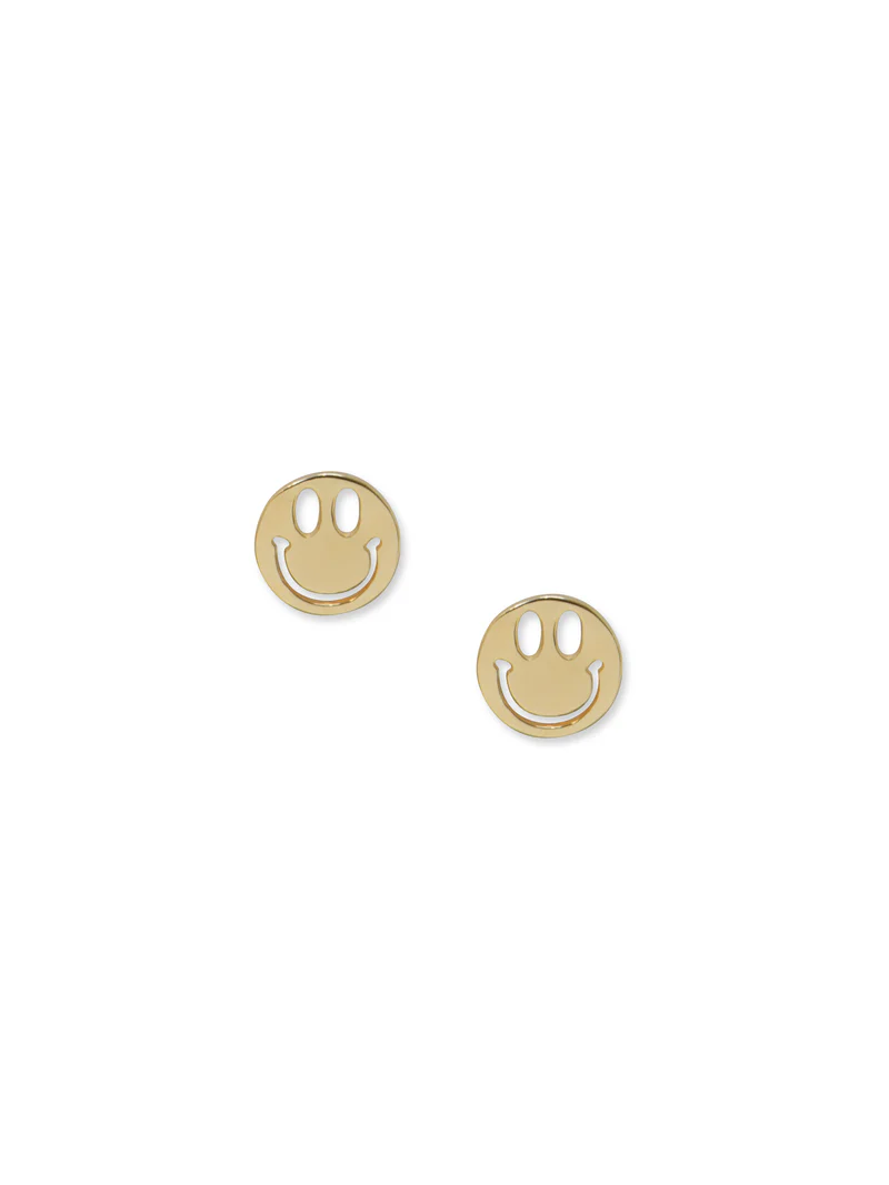 14k Yellow Gold Stud Earrings with a Smiley Face