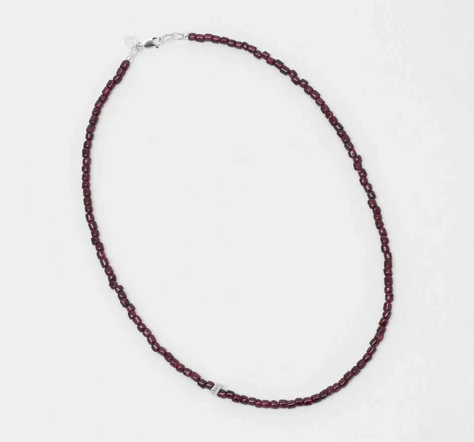 Small red garnet beaded necklace with a sterling silver lobster clasp