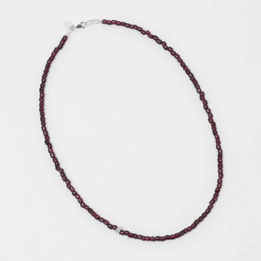 Small red garnet beaded necklace with a sterling silver lobster clasp