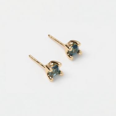 14k Gold plated brass studs with genuine blue topaz gemstones and gold vermeil posts
