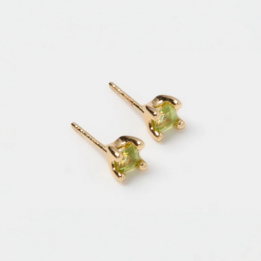 14k Gold plated brass studs with genuine peridot gemstones and gold vermeil posts