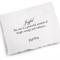 A Pyrrha note describing the Joyful talisman. It reads, "The sun is a powerful symbol of bright energy and radiance."