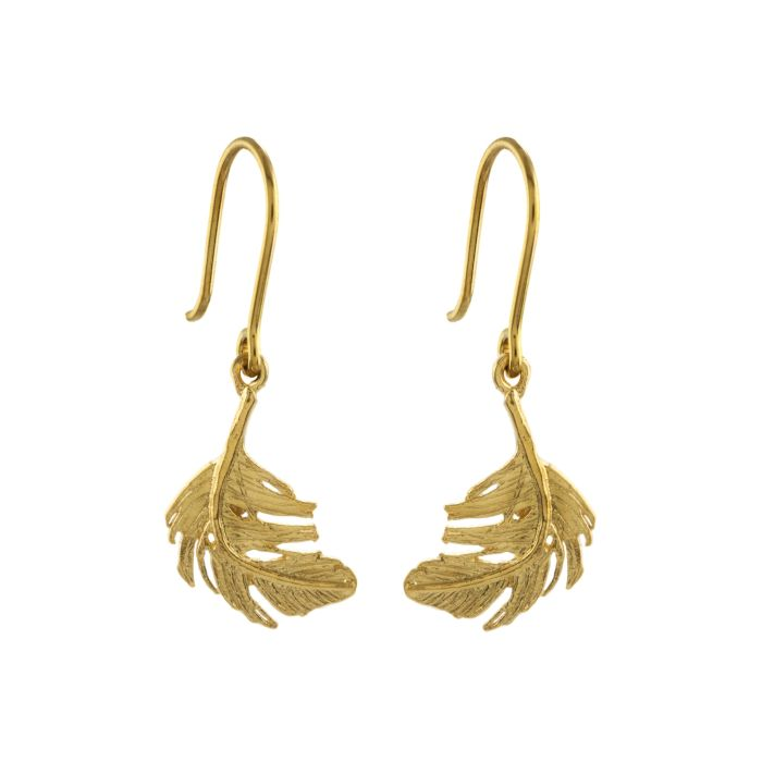 Gold Plated Silver Hook Earrings in the shape of tiny leaves