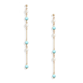 14k Yellow Gold Earrings with Pearls and turqiouse pearls strung on a long chain