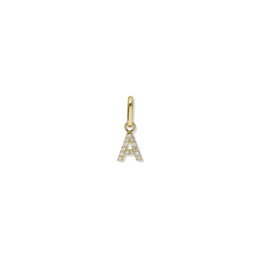 14k Yellow gold Pave Charm In the Shape of the letter A