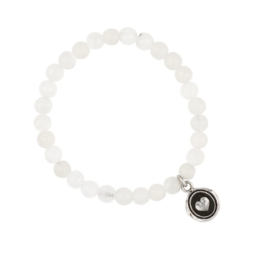 White Jade Beaded bracelet with a Sterling Silver Talisman Depicting A Heart