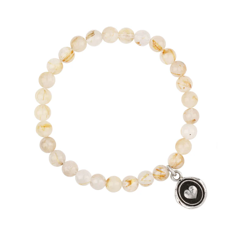 Rutilated Quartz Beaded bracelet with a Sterling Silver Talisman Depicting A Heart