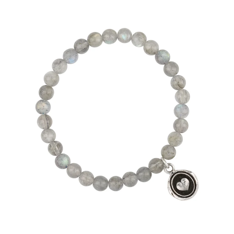 Labradorite Beaded bracelet with a Sterling Silver Talisman Depicting A Heart