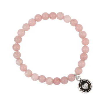 White Jade Beaded bracelet with a Sterling Silver Talisman Depicting A Heart