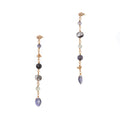 multi-gem earrings , featuring hand-cut gemstones, vintage Gold-plated brass nuggets and 14K Gold-fill studs. Pictured with Tourmilated Quartz and Prehnite and Iolite