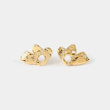Gold floral stud earrings in pewter
