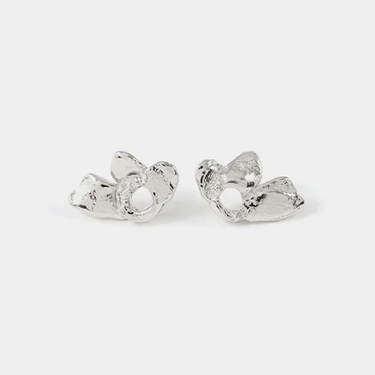 Silver floral stud earrings in pewter
