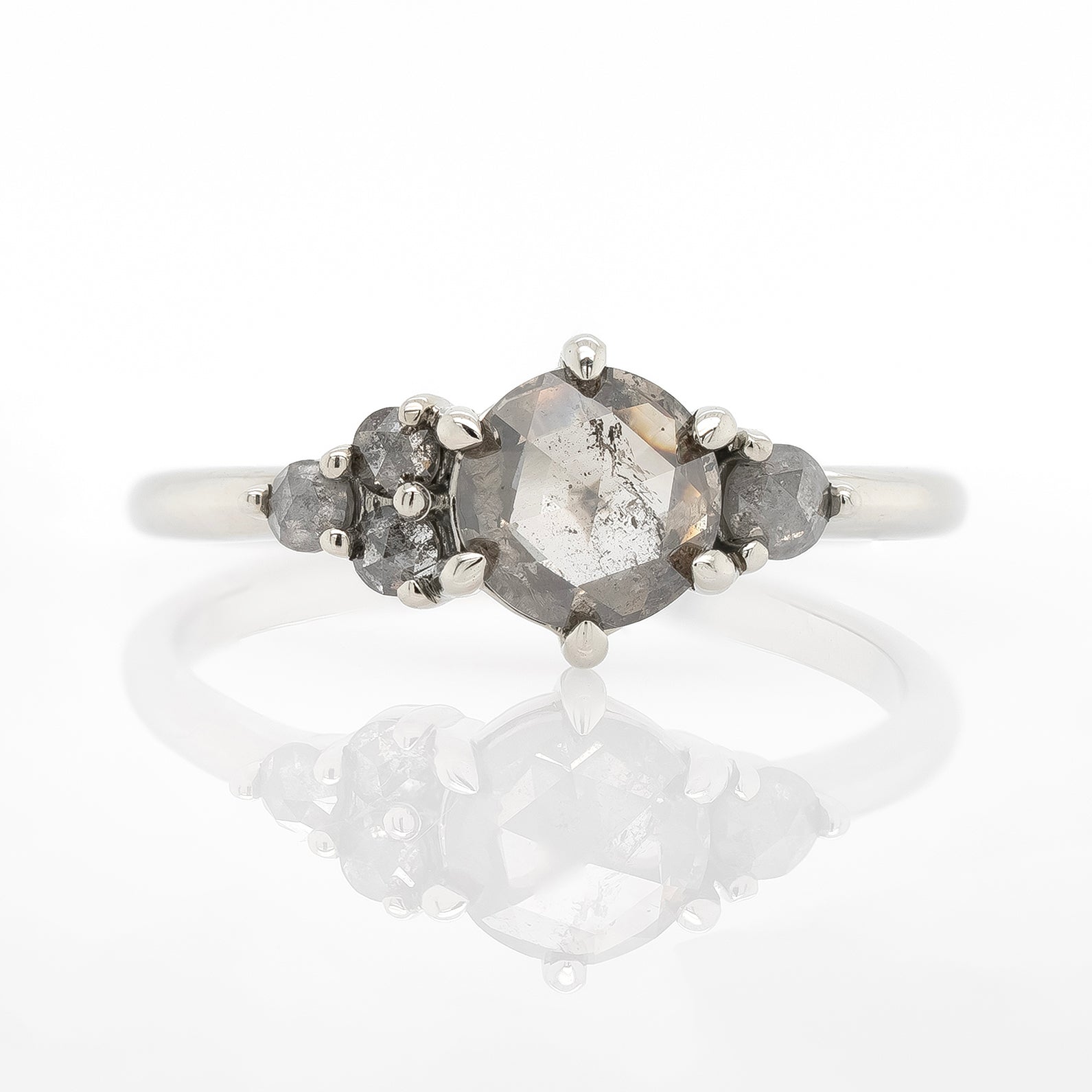 6mm Salt &amp; Pepper Diamond Ring with Asymmetrical Accents