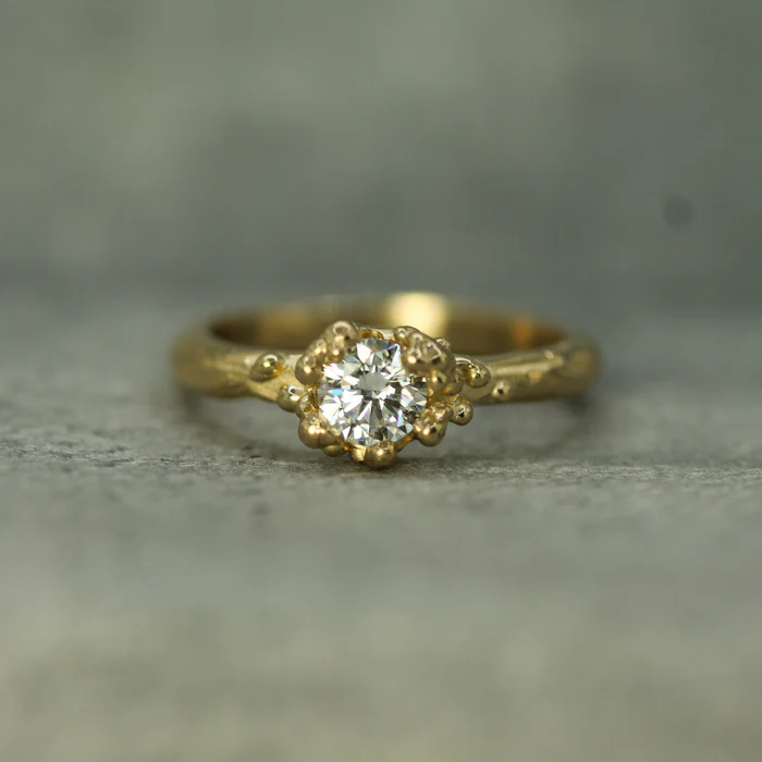 14k yellow gold Band ring with a .48ct  lab-grown diamond