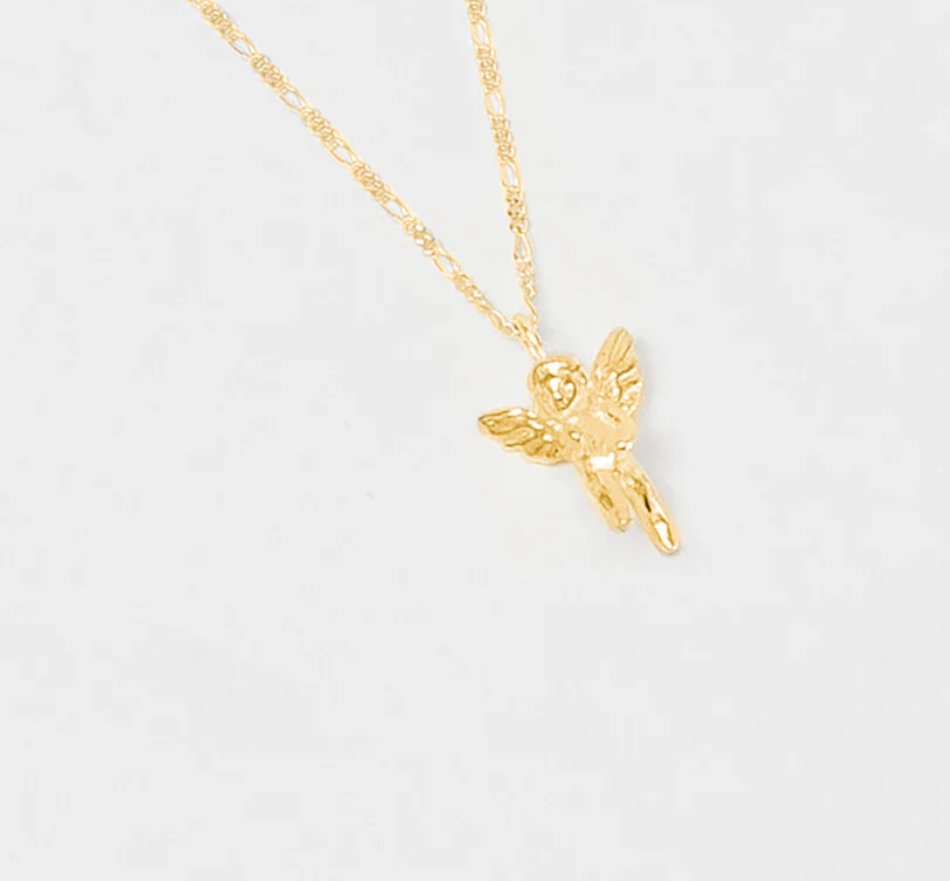 14k Gold plated brass  Cherub pendant on a 14k Gold Vermeil figaro chain