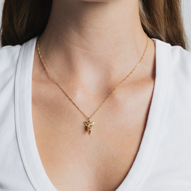 14k Gold plated brass  Cherub pendant on a 14k Gold Vermeil figaro chain