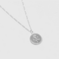 Sterling Silver Coin necklace with rose engraving on a Sterling silver figaro chain