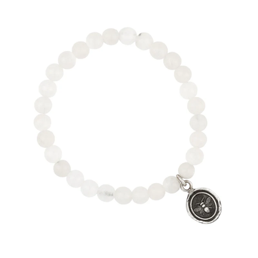 White Jade Beaded Bracelet with a Sterling Silver talisman depicting a Bee