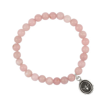 Pink Opal Beaded Bracelet with a Sterling Silver talisman depicting a Bee