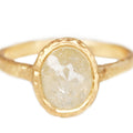 Oval hazy diamond solitaire in 14k yellow gold, with a hazy rustic rosecut diamond 1.89ct