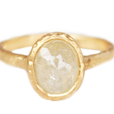 Oval hazy diamond solitaire in 14k yellow gold, with a hazy rustic rosecut diamond 1.89ct