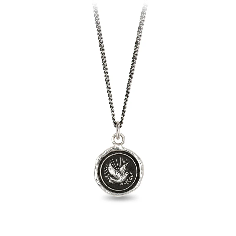 Sterling Silver Necklace with a talisman depicting a dove.