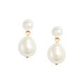 Pearl Earrings with A small round pearl combines with an organically shaped oval pearl