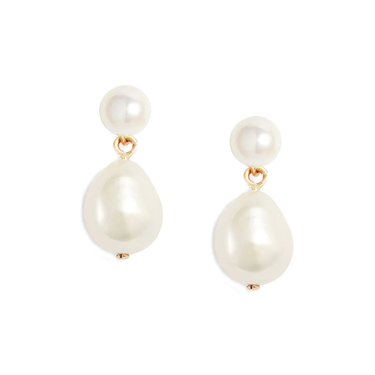 Pearl Earrings with A small round pearl combines with an organically shaped oval pearl