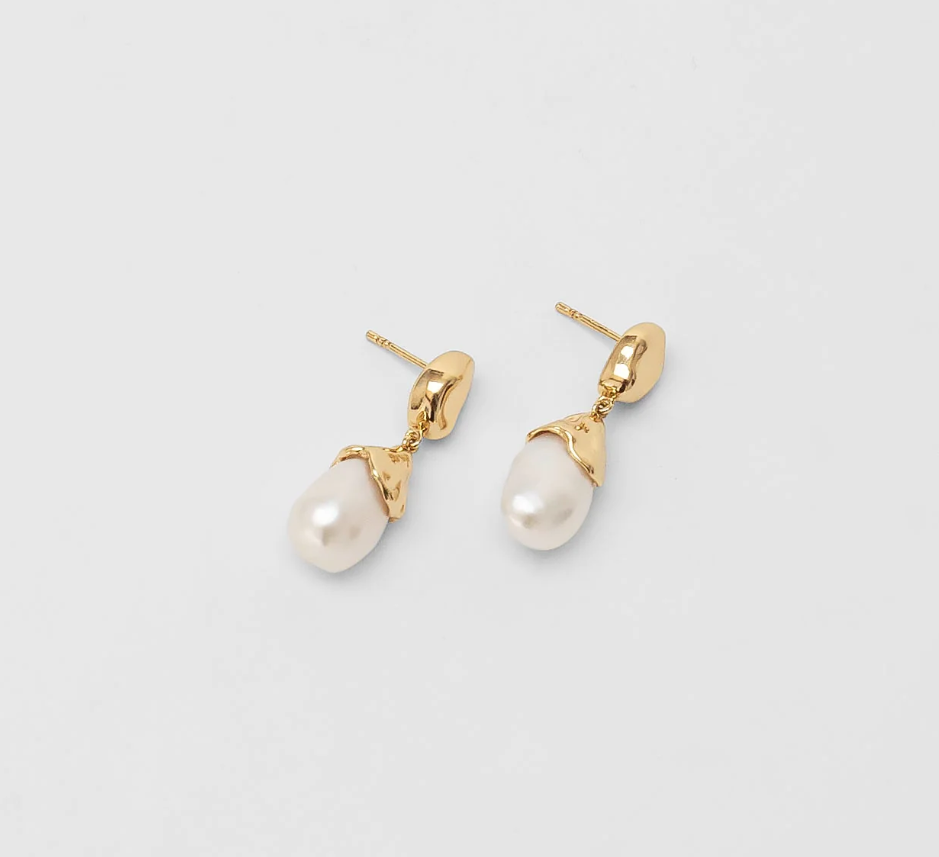 14k gold plated brass Freshwater pearl drop dangle earring with Gold vermeil ear posts
