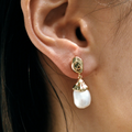 14k gold plated brass Freshwater pearl drop dangle earring with Gold vermeil ear posts | on model