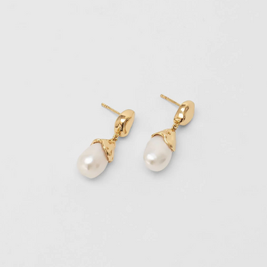 14k gold plated brass Freshwater pearl drop dangle earring with Gold vermeil ear posts