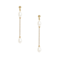 14k Yellow Gold Earrings withTiny oval pearls joined by a delicate solid gold chain