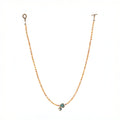  striped necklace showcasing Hessonite, Moonstone, brass-edged Turquoise triangle and 14K gold-plated brass coin pendant. 