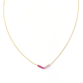 14k Yellow Gold Necklace with Pink sapphires studded at the base in the shape of a wide V