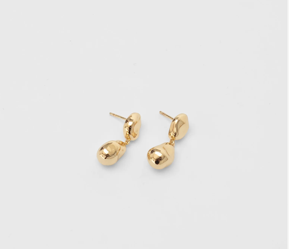 14k Gold plated Brass Bean shaped dangle statement earring with gold vermeil ear posts