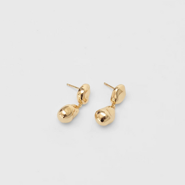 14k Gold plated Brass Bean shaped dangle statement earring with gold vermeil ear posts
