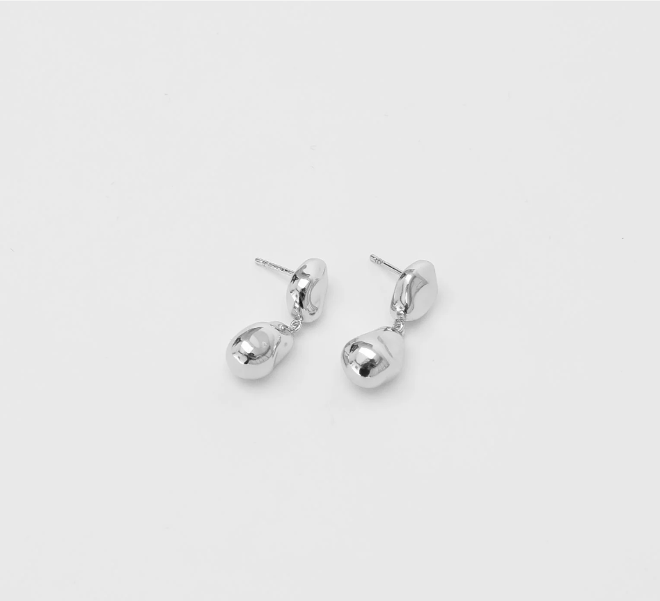 Sterling Silver Bean shaped dangle statement earring with sterling silver ear posts