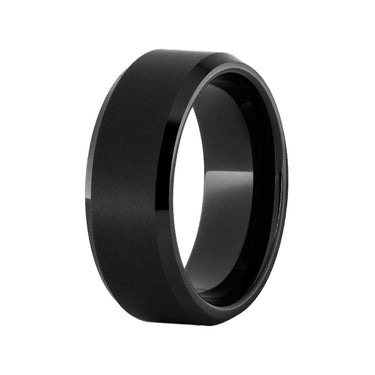Black Diamond Ceramic Beveled Edge Band with Polish and Sandblast Finish