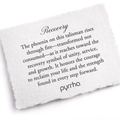 A Pyrrha note describing the Recovery talisman. It reads, "The phoenix on this talisman rises through fire—transformed not consumed—as it reaches toward the recovery symbol of unity, service, and growth. It honors the courage to reclaim your life and the strength found in every step forward."