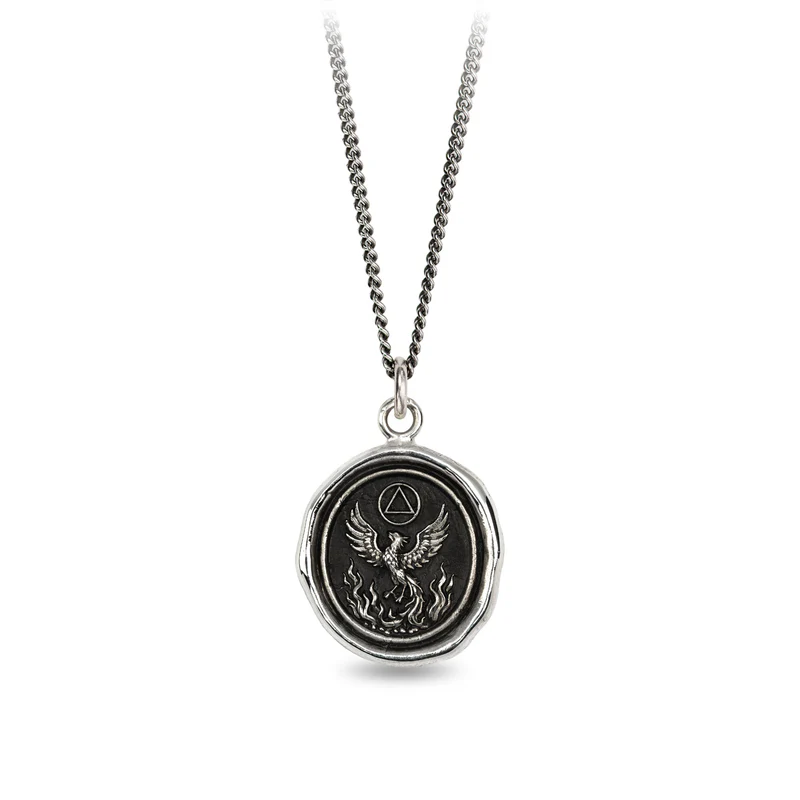 Sterling SIlver Talisman Necklace depicting a Phoenix Rising up from a bed of flames