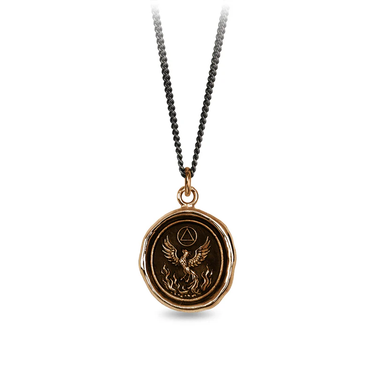 Bronze Talisman Necklace depicting a Phoenix Rising up from a bed of flames