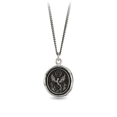 Sterling SIlver Talisman Necklace depicting a Phoenix Rising up from a bed of flames